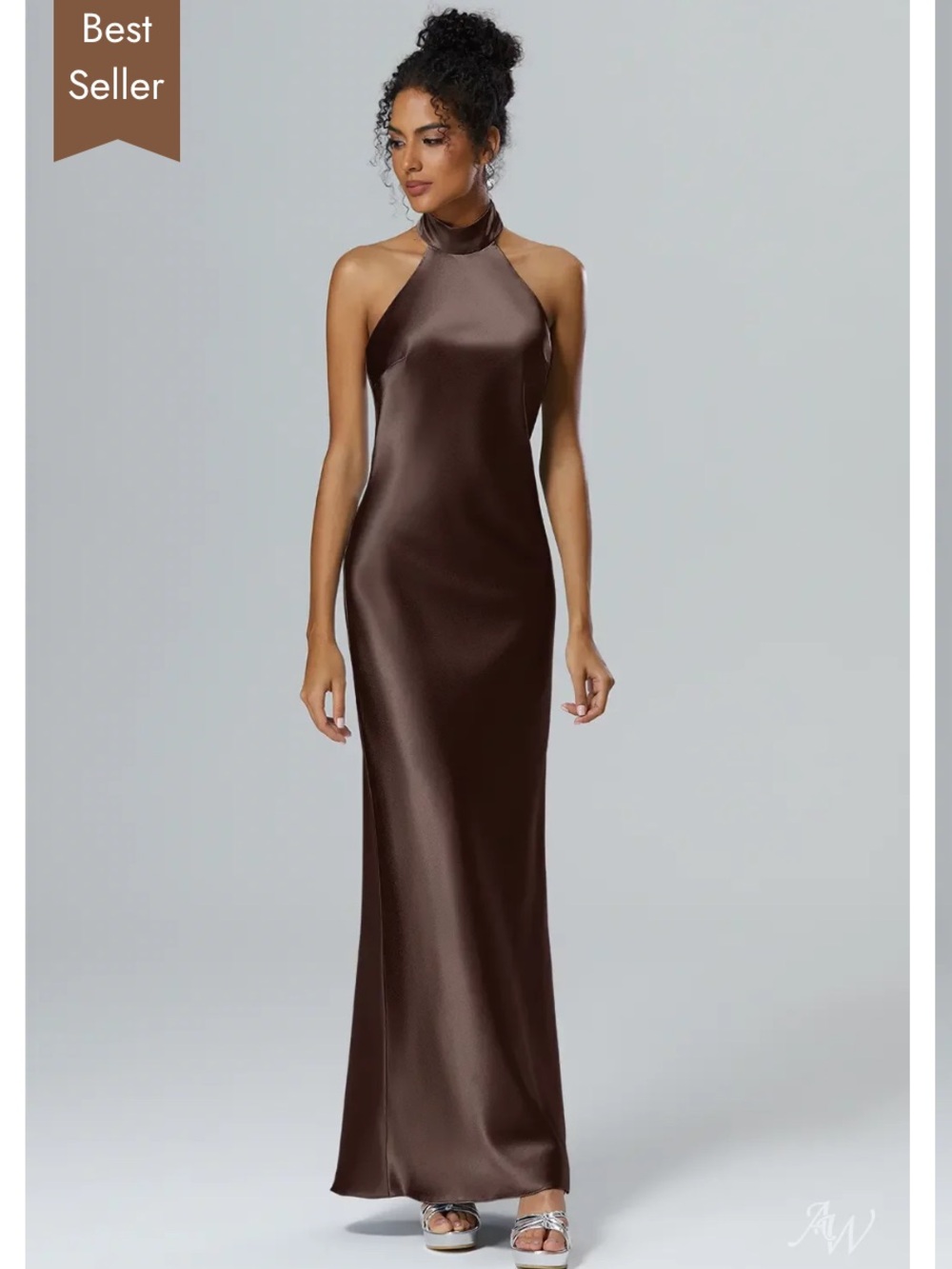 AW Bridal MUGWORT DRESS Crystal Satin Seal Brown Size 4